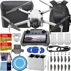 DJI Mini 4 Pro Drone Fly More Combo with RC 2 Controller (With Screen) Folding Drone with 4K Video, Under 249g, 34 Mins Flight Time, Vision Sensing 3 Batteries Bundle with 2X 128GB Memory Card + Pilot Kit