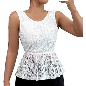 Womens Lace Tank Tops Summer Tops Dressy Casual Business A Line Swing Hem Sleeveless Trendy Elegant Blouse