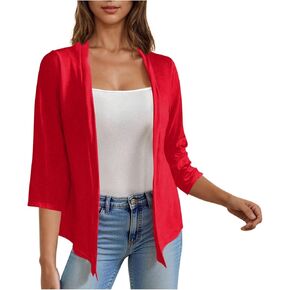 Women's 3/4 Sleeve Open Front Cardigan Summer Casual Loose Lightweight Cardigans Solid Color Outdoor Walk Outfits Tops
