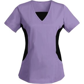 Womens Scrub Tops Nurse Uniforms V Neck Short Sleeve Work Uniform T-Shirt Short Sleeve Tunic Blouse