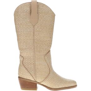 Mia Womens Jenah Raffia Round Toe سحب على أحذية غير رسمية منتصف العجل منتصف الكعب 2-3 " - البيج