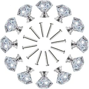 Drawer Knob Pull Handle Crystal Glass Diamond Shape Cabinet Drawer Pulls Cupboard Knobs with Screws for Home Office - (Color: Crystal Glass, Size: 12pcs)