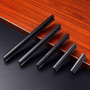 Aluminum Alloy Simple Door Knobs Modernized Drawer Cabinet Kitchen Handles 5Sizes Black Handle For Furniture Accessories - (Color: 128mm)