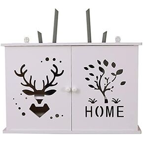 Router Storage Box,Wall Mount WiFi Router Stand Floating Wall Mounted Shelf 2 Tiers Set-Top Box Supports Home and Office WiFi Router Adjustable Cable Box Box/Bianco/48 * 11 * 40Cm