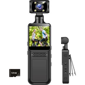128G 4K Body Clip Camera with Audio and Video Recording FHD Mini Handheld Body Worn Cam Portable Small Personal Camcorder Sport Action Outdoor Video Recorder