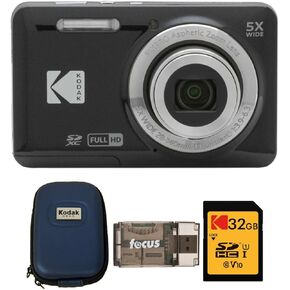 Kodak PIXPRO Friendly Zoom FZ55 Digital Camera (Black) Bundle with Camera Case, 32GB Class 10 UHS-I U1 SDHC Memory Card and USB 2.0 Card Reader (4 Items)