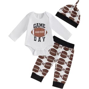 Football Baby Clothes Newborn Boy Coming Home Outfit Long Sleeve Rugby Romper Long Pants With Hat 3Pcs Fall Outfit