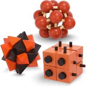 Original 3D Wooden Brain Teaser Puzzle: Engaging 3D Puzzle Box for Kids 8-12 & Adults, Desk Toys Delight, Challenging Games & Wooden Puzzles for Adult Brain Boost (Brown)