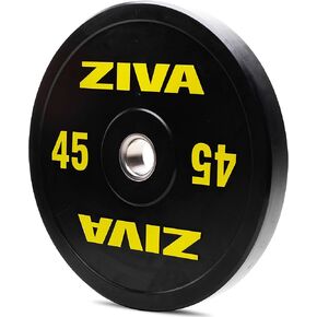 ZIVA Performance Rubber Bumper Weight Plate - One Piece 45 lbs. Strength Training Rubber Plate - Fits 2-Inch Olympic Bars - Stainless Steel Insert, Durable Virgin Rubber Coating - Low Bounce Design