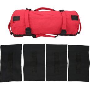 Workout Sandbag - Weight with 6 Handles for Versatile Indoor Gym Training - Includes 4 Filler Bags, for Enthusiasts (Red)