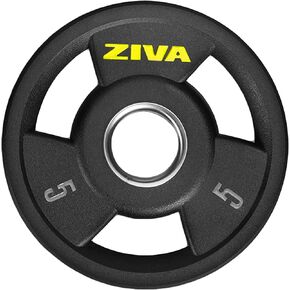 ZIVA Olympic Weight Plate – Premium Urethane-Coated Grip Disc with 2" Stainless Steel Insert and 3-Position Handle – Sold Individually (2.5–45 lb) Does not fit Standard Studio Barbell