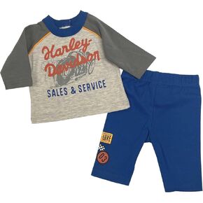 Harley-Davidson Baby Boys' 2-Piece Newborn 3/4 Sleeve Tee & Pant Set, Gray/Blue