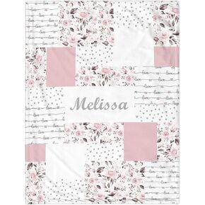 Personalized Baby Blanket for Girls Boys, Custom Baby Blanket with Name, Personalized Name Blankets for Kids, Soft Cozy Elephant Receiving Blanket for Infant Toddler Baby for Birthday