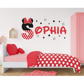 Name Sticker for Girls Room – Personalized Mouse Theme Vinyl Name Art – Removable Nursery Decor for Wall, Door, or Furniture – Cute Pink Bedroom Decoration MC12