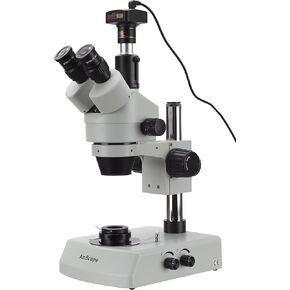 AmScope 7X-45X Gem Stereo Microscope with Dual Halogen Lights and Darkfield Condenser + 10MP Camera