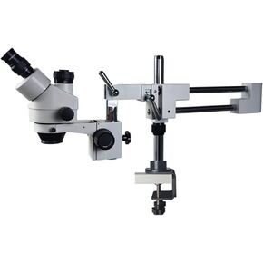 Microscope Stand Arm Adjustable with Clamp, Double Boom Stand Holder Bracket Arm Lab Industrial Zoom Trinocular Stereo Camera Microscopio Phone Soldering Repair Tool (Black with Head)