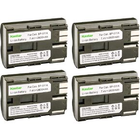Kastar Battery 4-Pack Replacement for BP-511, BP-511A, BP511, BP511A and EOS 5D, 10D, 20D, 30D, 40D, 50D, Digital Rebel 1D, D60, 300D, D30, Kiss Powershot G5, Pro 1, G2, G3, G6, G1, Pro90 etc.