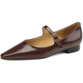 TinaCus Women's Genuine Leather Handmade Pointed Toe Flats Buckle Mary Janes Cute Dress Shoes