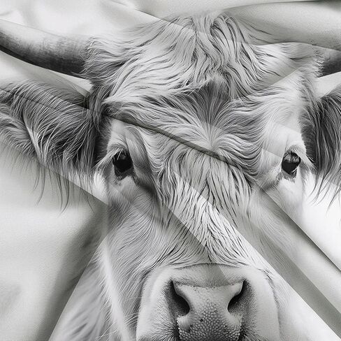 Highland Cattle Duvet Cover Set 2 Pieces Toddler, 1 Comforter Cover 40 X 60 Inches and 1 Pillowcases for Kids & Adults, Brushed Microfiber Bedding Set Comfy Breathable, Black and White Simple Style in Saudi Arabia