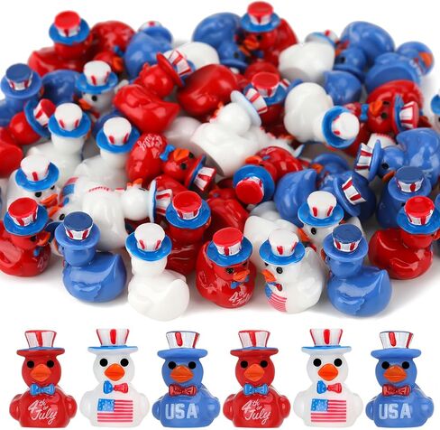 60 Pcs 4th of July Resin Ducks, Patriotic Mini Ducks, Independence Day Duck Figurines, Tiny Duck Figures to Hide for Fourth of July Party Supplies in Saudi Arabia