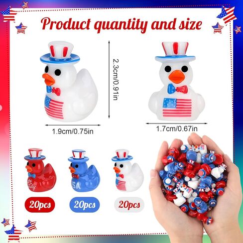 60 Pcs 4th of July Resin Ducks, Patriotic Mini Ducks, Independence Day Duck Figurines, Tiny Duck Figures to Hide for Fourth of July Party Supplies in Saudi Arabia
