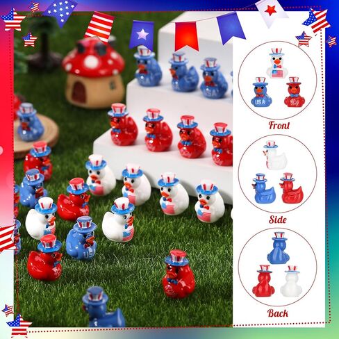 60 Pcs 4th of July Resin Ducks, Patriotic Mini Ducks, Independence Day Duck Figurines, Tiny Duck Figures to Hide for Fourth of July Party Supplies in Saudi Arabia