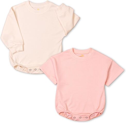 Baby Girl Romper Set 2-Pack Cotton Bodysuits, Long Sleeve & Short Plain Outfit, Newborn Infant Outfit for Girls in Kuwait