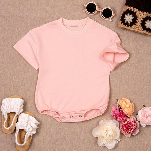 Baby Girl Romper Set 2-Pack Cotton Bodysuits, Long Sleeve & Short Plain Outfit, Newborn Infant Outfit for Girls in Kuwait