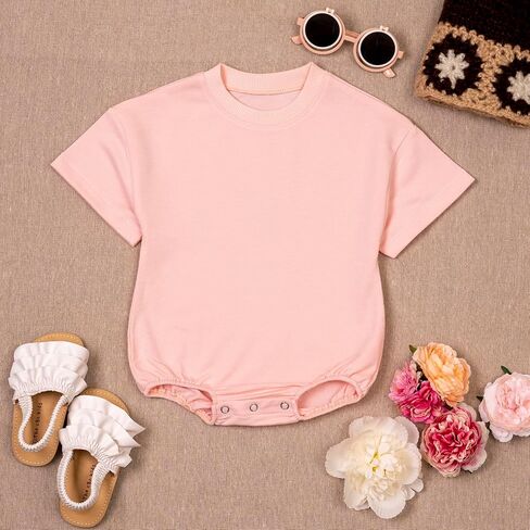 Baby Girl Romper Set 2-Pack Cotton Bodysuits, Long Sleeve & Short Plain Outfit, Newborn Infant Outfit for Girls in Kuwait