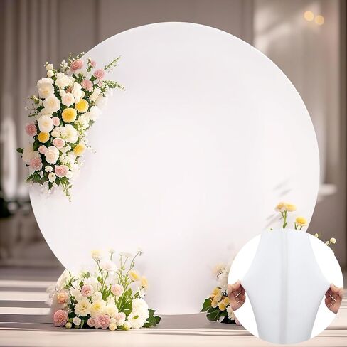 6.5 FT White Round Stand Backdrop Cover, Double-Sided Circle Fabric Photo Background for Photography Party Birthday Wedding Baby Shower Home Decorations (Elastic) in Saudi Arabia