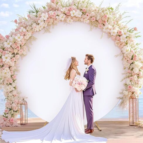 6.5 FT White Round Stand Backdrop Cover, Double-Sided Circle Fabric Photo Background for Photography Party Birthday Wedding Baby Shower Home Decorations (Elastic) in Saudi Arabia