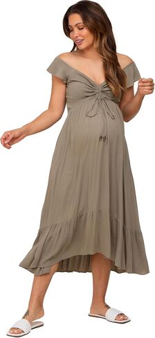PinkBlush Light Smocked Ruched Ruffle Hem Maternity Maxi Dress in Kuwait