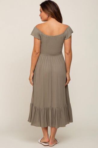 PinkBlush Light Smocked Ruched Ruffle Hem Maternity Maxi Dress in Kuwait