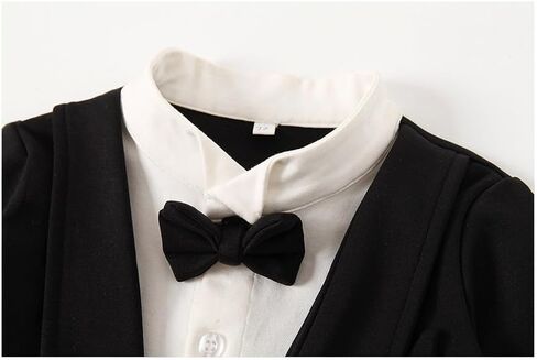 Baby Boy's Cotton Gentleman Romper Suits Party Tuxedo One Piece Outfit Lapel Tie Fake Two Piece Jumpsuit in Kuwait