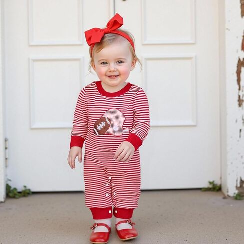 Karuedoo Newborn Baby Boy Girl Football Outfit Rugby Embroidery Stripe Romper Waffle Knit Long Sleeve Jumpsuit Fall Clothes in Saudi Arabia