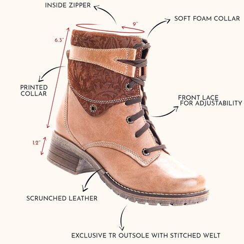 Dromedaris Women's Kara Combat Lace-up Comfort Boot with Inside Zip in Saudi Arabia