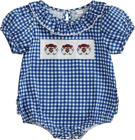 Newborn Baby Boy Girl Football Outfit Plaid Short Sleeve Bulldogs Tiger Embroidery Bubble Romper Game Day Jumpsuit in Saudi Arabia