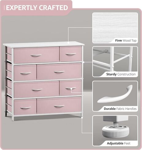 Sorbus Dresser مع 8 أدراج - صدر تخزين للأثاث للأطفال ، المراهقين ، غرفة نوم ، حضانة ، غرفة ألعاب ، ملابس ، ألعاب - إطار فولاذي ، قمة الخشب ، صناديق النسيج (الأرجواني) in Kuwait