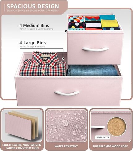 Sorbus Dresser مع 8 أدراج - صدر تخزين للأثاث للأطفال ، المراهقين ، غرفة نوم ، حضانة ، غرفة ألعاب ، ملابس ، ألعاب - إطار فولاذي ، قمة الخشب ، صناديق النسيج (الأرجواني) in Kuwait