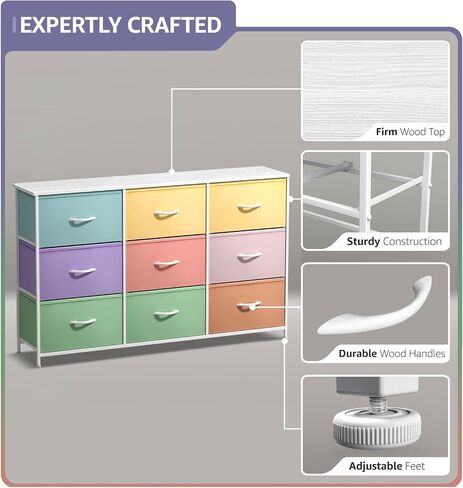 Sorbus Kids Dresser with 9 Drawers - Storage Unit Organizer Chest for Clothes - Bedroom, Kids Room, Nursery, & Closet in Kuwait