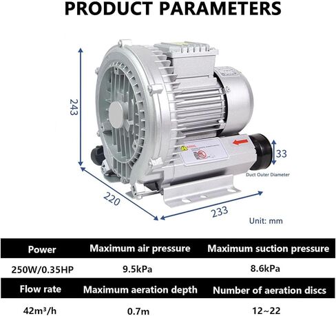 Regenerative Blower, High-Pressure Industrial Vacuum Pump for Air Blowing Or Suction, Sewage Aeration Vortex Blower, Single Phase, Low Noise,180W/0.25HP in Saudi Arabia