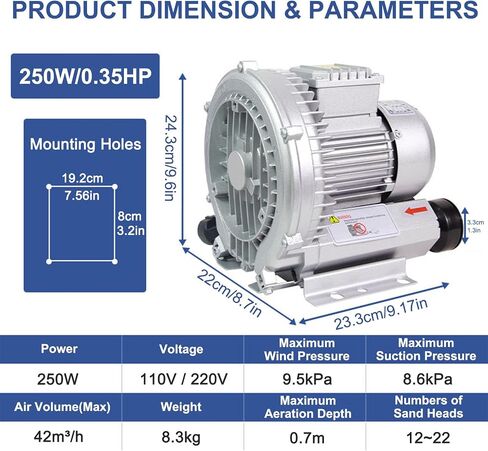 Industrial Regenerative Blower, Single Phase High-Pressure Vortex Ring Blower, Aquaculture Air Pump,1100W/1.5HP in Kuwait