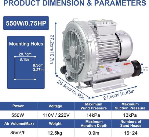 Industrial Regenerative Blower, Single Phase High-Pressure Vortex Ring Blower, Aquaculture Air Pump,1100W/1.5HP in Kuwait
