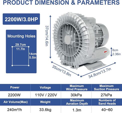 Industrial Regenerative Blower, Single Phase High-Pressure Vortex Ring Blower, Aquaculture Air Pump,1100W/1.5HP in Kuwait