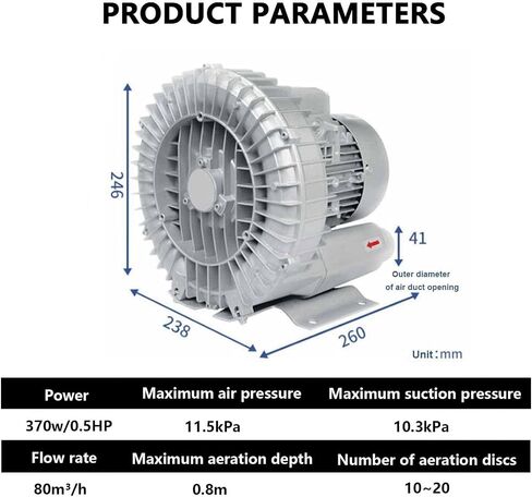 Regenerative Blower High Pressure Vortex Ring Blower Sewage Aeration Vortex Blower Single Phase Turbine Blower Aquaculture Vortex Air Blower Pump,370W/0.5HP in Saudi Arabia