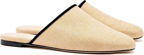 Larroudé Venice Flat Mule In Beige Raffia And Black Trimming in Saudi Arabia