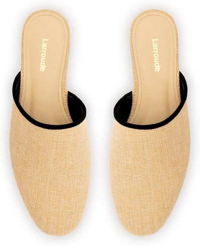 Larroudé Venice Flat Mule In Beige Raffia And Black Trimming in Saudi Arabia