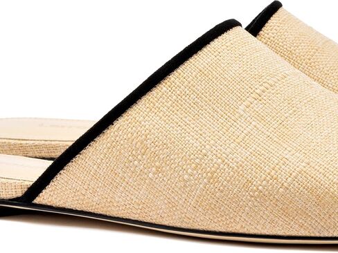 Larroudé Venice Flat Mule In Beige Raffia And Black Trimming in Saudi Arabia