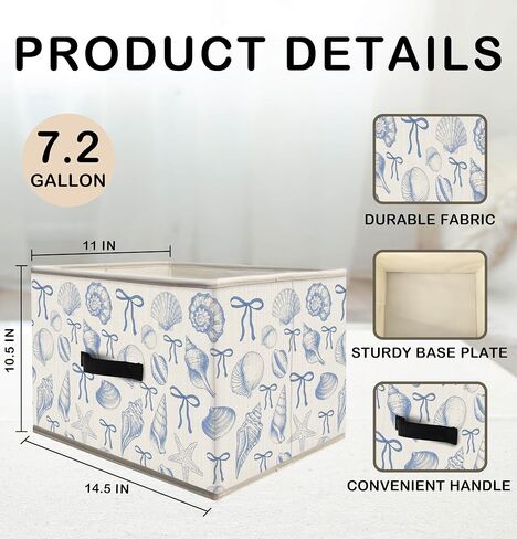 Nogrit Coquette Blue Bow Beach Bins Bins ، صندوق ألعاب للبنات ، حاوية سلال سلكتات سلكتات ساحلية قابلة للطي. in Kuwait