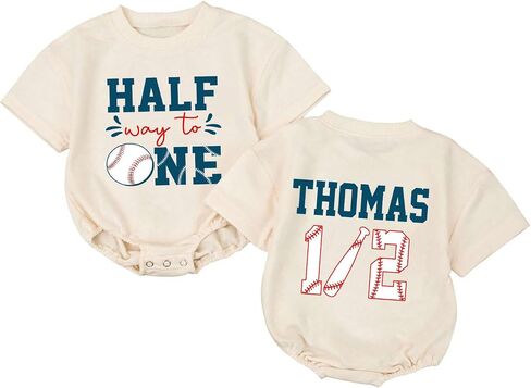 Personalized Half Birthday Outfit Baby Boy, 1/2 Birthday Boy Bubble Romper, Half Way To One Boy Bodysuit in Saudi Arabia